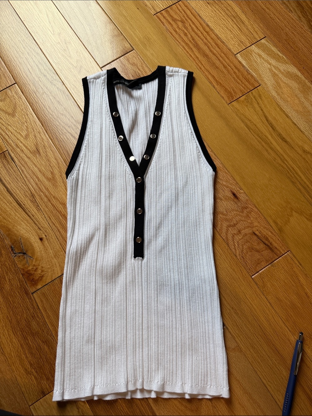 White House Black Market White Ribbed Tank with Black Trim - Size M